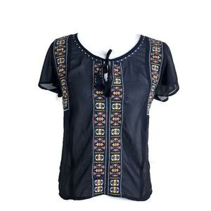American Eagle Outfitters Embroidered Sheer Top XS